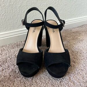 JustFab Black Suede Platform Ankle-Strap Heels